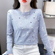 Red Dragonfly Pure Cotton Fashion Print Print Print Print для женщин с длинными рукавами Осень Новая тонкая и универсальная круглая футболка с крытой верхнее белье DD1396# (серые) с длинными рукавами M [Предлагается 91-105JIN [JIN равен 0,5 кг]]]]]