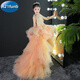 A 21 FUNB花童轻奢晚礼服女童公主裙拖尾婚纱蓬蓬主持人走秀生日钢琴演出服 -香槟色拖尾【可拆卸】 140