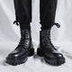Internet-Promi Martin Boots Herren High-Top Frühling und Herbst Britische Retro-Retro-Mid-Top-Lederschuhe erhöhte schwarze Lederstiefel schwarz 43