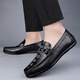 Fugui Bird Herrenschuhe Sommerzehen Schicht Cowide Business Casual Crocodil Muster Mütze weiche Sohle atmungsaktiven leichten Fahren lässige Schuhe Herren schwarzes Muster Yulin Fg9920 38