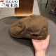 Woodpecker Korean version autumn retro solid color cotton and linen forward hat large head circumference 60 summer thin men and women vintage reverse wearing beret coffee color suitable for (56-60cm) head circumference