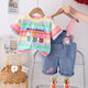 Kexin baby girl suit 2024 new short-sleeved fashionable cute overalls for children's summer two-piece girls' clothes blue 90 size recommended for 1-2 years (about 85 height)
