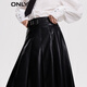 ONLY秋冬时尚显瘦高腰PU百褶中长款半身裙女|12346S001 H1Z 黑色BLACK XS 155/60AR