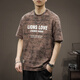Romon American Trendy kurzärmeligte T-Shirt Herren schwere lose große Basishirt-Hemd Sommer Vielseitig BF Style T-Shirt Trendy Top 9902 Kaffee-T-Shirt XL