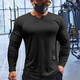 Lutielang fitness clothes sports T-shirt bottoming shirt men's long-sleeved elastic quick-drying muscle training running top gray L