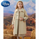 Disney Girls' Woolen Coat Autumn and Winter New Style Western Style Large Children's Woolen Coat Thickened Padded Mid-Length Winter Clothes Beige Single Layer Lining 150