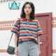 Lan Ye Japanese contrasting color retro striped POLO shirt vintage style student short-sleeved tee2023 new versatile T-shirt bottoming shirt picture color one size