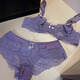 Yunshun Underwear Women's French Bra Set New Breathable Thin Sexy Lace Underwear Women's Push Up Big Breasts Make Their Smaller Lace Set Purple M 34/75 ABC