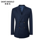 Anniversary Bird Suit Men's Autumn Men's Artist Series Fashionable Formal Suit Micro Suede Jacket and Pants Suit Blue Herringbone Pattern with Orange Stripes - Slim Double Row 44 A(165/88) /Please note waist or trousers