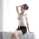Wen Shiou Lady's Ol Secretary Temptation Perspektive Outfit, gebliebener Rock Uniform Temperament Sexy enge Nachtclub-Rolle spielen hohle Spitzensekretärs Set 1342 Socken