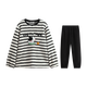 Fenten Couple Pajamas Fan Chengcheng's Same Style Star's Same Style Autumn and Winter Double-sided Velvet Round Neck Striped Thickened Home Clothes Set Black and White Stripes-Men's 2XL
