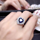 Anillo de zafiro de corte fino extraordinario para mujeres plateado esterlina plateado 24 corazón anillo de diamante de diamante colgante azul colgante móvil 8x8mm libre de cadena