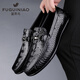Fugui Bird Herrenschuhe Sommerzehen Schicht Cowide Business Casual Crocodil Muster Mütze weiche Sohle atmungsaktiven leichten Fahren lässige Schuhe Herren schwarzes Muster Yulin Fg9920 38