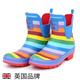 Evercreatures British rain boots women's rain boots adult water boots non-slip water shoes rainbow stripes low top rubber rain boots women's style rainbow 12RBW 37 (UK4)