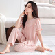 Langsha Pyjamas (Langsha) Frauen Frühling und Sommer dünne Baumwoll-Kurzärmel-Hosen für Frauen für Frauen-Mutter im süßen Palaststil 691 Weichpulver L [160-165 cm/110-125jin [Jin gleich 0,5 kg]]