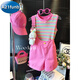 
A 21 FUNB Girls Overalls Summer 2025 New Little Girls Summer Fashion Internet Celebrity Dopamine Wearing Style Children's Summer Medium and Large Children's Set (Love Vest + Overalls) + Rabbit (130 cm