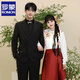 ROMON High-High-Grain NUEVA China China Zhongshan Chaqueta de traje Masculino Masino Boda de estilo chino Traje Droping Tang Suit Negro [Top + Pantalones + Camisa Blanca de pie] XS