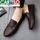 
CARTELO men's shoes 2025 new spring and autumn Korean style trendy leather shoes genuine leather lazy round-toe bean shoes casual leather shoes men D829 brown 42