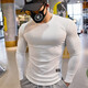 Lutielang sports tights men's long-sleeved T-shirt elastic quick-drying muscle training tops running fitness coach white XL