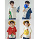 
Youyou Boys Summer New Cartoon Short Sleeve Round Neck T-shirt 2024 New Loose Contrast Smiling Children's Top Beige Red Block N4855 100cm