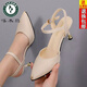 Holzspecker High Heels echte weiche Lederbandbands Sandalen für Frauen 25 neue Stil vielseitige Slim Ferse Temperament Komfort Katze Ferse Frauen Single Schuhe schwarze Hohlsandalen - 7 cm 728 Modelle 37