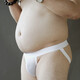 Men's ice silk double thong sexy transparent thong underwear exposed hips and empty briefs fat bear plus fat plus size White XL recommended 85-100 Jin [Jin equals 0.5 kg]