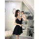 Jingya nightclub dress with low cut sexy clothes nightclub small V-neck women's suspender skirt slim and belly-covering skirt Black XL