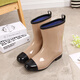 Xili mid-tube rain boots for women fashion style mid-top waterproof shoes for going out Korean version rain boots kitchen work anti-slip shoes rubber boots khaki 36