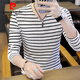 Pierre Cardin Herren-Langsalz T-Shirt 2024 Spring und Herbst Neues V-Ausschnitt-Basishemd Trendy Candle Contrast Striped T-Shirt Top 6188 Black M