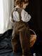 LELE JOVE Nordic style children's sleeveless overalls autumn and winter baby corduroy boys and girls casual versatile straight trousers overalls - dark brown 100