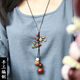 Qindu ethnic style retro agate pendant temperament women's long necklace versatile simple sweater chain pendant Mother's Day gift chicken wing wood style