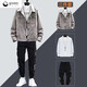 gxmy denim jacket men's spring and autumn new trendy casual sports jacket set men's set matching clothes men's fashion 2801 khaki + versatile white T+Y11 pants XL [120-140Jin [Jin equals 0.5 kg]]