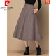 Pierre Cardin (Pierre Cardin) temperament women's woolen A-line skirt women's spring autumn and winter skirt mid-length retro high-waist large size mid-length skirt gray and white houndstooth L