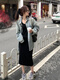 GUOCILRN Gray Vest Dress Women's Summer Knitted Suspender Skirt Small Long Skirt Design Niche Slim Fit Hip Skirt Gray S