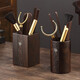 Jiutang ebony brass tea ceremony six gentlemen high-end tea accessories collection tea table tea making tools set tea clip knife spoon ebony round shape - Xiangyun bucket + HY copper and wood accessories