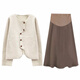 
Jingqi (JOYNCLEON) maternity suit spring and autumn 2025 new dress sweater fashionable fashionable large-size skirt suit apricot cardigan + camel skirt Jtz155355 L