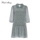 PinkMary Pink Mary Mall Sême printemps et automne Mulberry Silk Robe Floral Jupe à manches longues PMALS5009 Retro Green XS