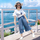 A 21 FUNB family portrait parent-child summer clothes for a family of three, mother and child, beach T-shirt, mother and daughter culottes suit, beach style, mom XL (recommended weight 115-130 Jin Jin equals 0.5 kg)