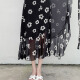 Langyue Women's Autumn Half-length Skirt Sweet High Waist Korean Style Fashion Small Fresh Mid-Length A-Line Skirt LWQZ2033J5 Black Flower M/One Size