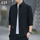 JEEP SPIRIT high-end pure cotton free ironing summer shirt men's loose version of 7-quarter sleeve shirt workwear mid-sleeved jacket casual and versatile high-quality pure cotton material 7-quarter sleeve 5008 (light blue) 2XL 155Jin[Jin equals 0.5 kg]-175Jin[Jin equals 0.5 kg]