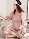 Zhenyunyuan Pyjamas Frauen 2025 Neue Sommer Casual Mode Damen Kurzärärmelte geschnittene Hosenanzug Elegante Heimkleidung Sommer 6189 Blau Kranz Kaninchen weiße Hosen Set l