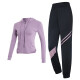 Vansydical Fitness Wear Feminine Running Sports Suit Stretch Top Jacket Breathable Training Yoga Wear Two-piece Light Purple Two-piece Set TC55603L (recommended about 105-120 Jin [Jin equals 0.5 kg])