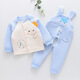 Xin Yueqing autumn and winter children's quilted thickened three-layer thermal underwear for boys and girls pure cotton suspenders thermal underwear set backpack bear blue suspender warm 90