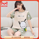 猫人（MiiOW）夏天女生纯·棉短袖睡衣甜美可爱初中生高中生大童女童家居服外穿 Q短1392格笑脸女 M码【70-90斤】