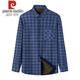Pier Cardin winter warm pure cotton long-sleeved shirt men plus velvet thickened middle-aged daddy integrated velvet middle-aged plaid elderly shirt 9906 [plus warm shirt] Thickened 2XL wear 135-150Jin [Jin equals 0.5 kg]