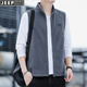 Jeep (JEEP) Vest Men's 2025 Autumn and Winter New Casual Solid Color Hoodless Stand Collar Warm Men's Polar Fleece Thickened Vest Trendy Gray XL