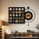 
Huaixue Middle Style Bailian Restaurant Decorative Painting LED Lights with Clocks and Watches Combination Mural Retro Style Dining Table Background Wall Hanging Painting K12806/PB57 Painting 80*80+Diameter 60 Crystal porcelain metal black frame/power bank + remote control