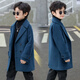 Disney (Disney) Boys Korean Version Thick Woolen Coat Children's Autumn and Winter New Double-breasted Medium-Length Woolen Windbreaker Coat Lake Green Cotton and Thickened Winter Style L-140 Recommended Height 130cm