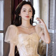 丽佰昕法式晚礼服女高级感香槟色高端轻奢小众仙气轻纱主持人声乐艺考裙 香槟色 3XL  建议130-135斤