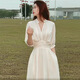 
Manyi French white waist-hugging temperament dress for women 2025 new summer and autumn V-neck tea break long high-end fairy skirt French white shirt dress L